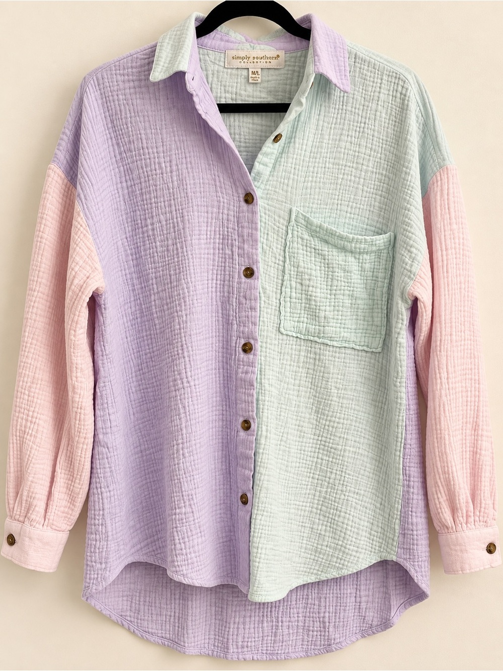 Simply Southern Pastel Colorblock Gauze Button Down Shirt M/L
